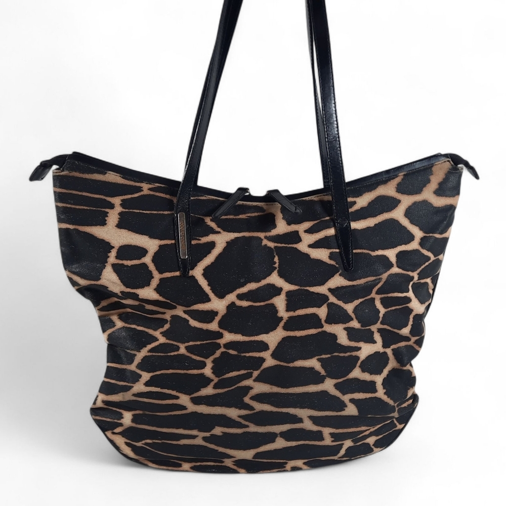 ROBERTO CAVALLI Giraffe Ruched Coated Canvas Leather Tote Shoulder Bag Dustbag